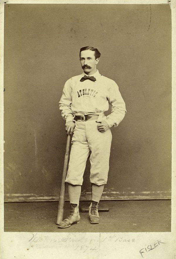 Baseball history photo: Athletic Club of Philadelphia player Weston Fisler in 1874.  Fisler played for the Camden Club of New Jersey, his hometown, in 1865 and joined the Athletic Club of Philadelphia in 1866.  Fisler was a member of the 1871 National Association Champion Philadelphia &ldquo;Athletics&rdquo; in 1871 as well as a member of the same Philadelphia Club that traveled to Europe for the 1874 World Tour.  He was mainly a first base but he did play a number of games at second and retired after the inaugural National League season in 1876.  He has the distinction of scoring the first run in National League history on April 22, 1876, in a 6-5 loss to the Boston Club in Philadelphia at the Jefferson Street Grounds..  Click photo to return to previous page.