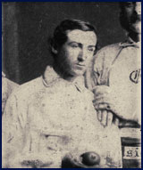 Star pitcher Jim &ldquo;Lifting Speed&rdquo; Creighton of the Brooklyn Excelsiors circa 1860 (detail from team photo below). Albeit brief, his baseball career remains one of the most remarkable of all time. Click to enlarge.