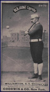 Ned Williamson posing for 1887 &ldquo;Old Judge&rdquo; baseball card. Click to enlarge.