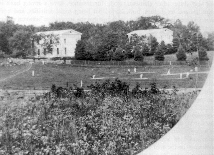 Baseball history photo: A photo from the Princeton College Yearbook of 1861&ndash;1862. It may be the first known photo of a baseball game. Click photo to return to previous page.